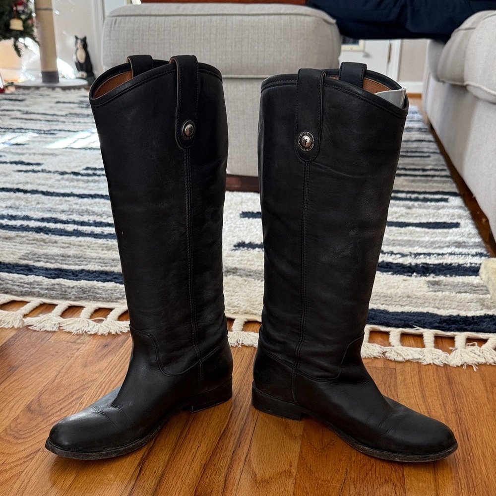 Frye Melissa Black Leather Knee-High Boots